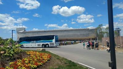 Photo of the Jag Motorcoach with Ark Encounter in the background