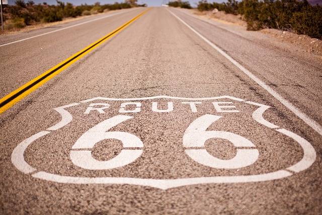 Picture of the Route 66 logo on a road