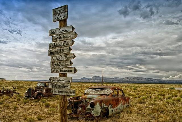 picture of signs in Arizona pointing different directions to various cities