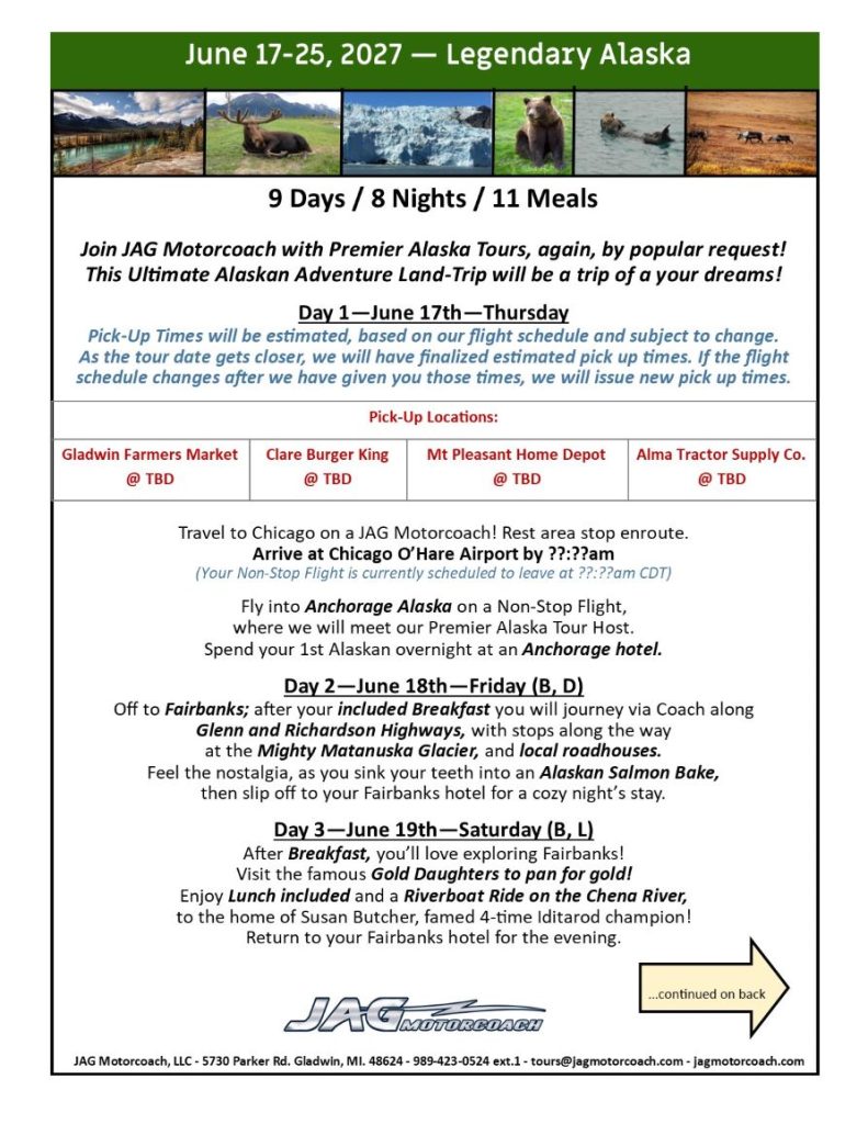 Alaska Land Tour 2027 Guest Itinerary