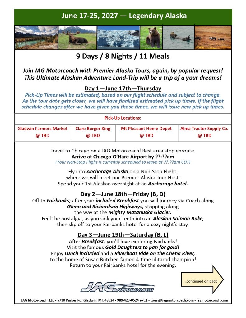 Alaska Land Tour 2027 Guest Itinerary - UPDATED pg 1